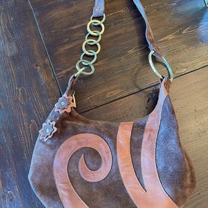 FEAL Los Angeles brand , Retro style suede & leather, moon shaped, saddle bag